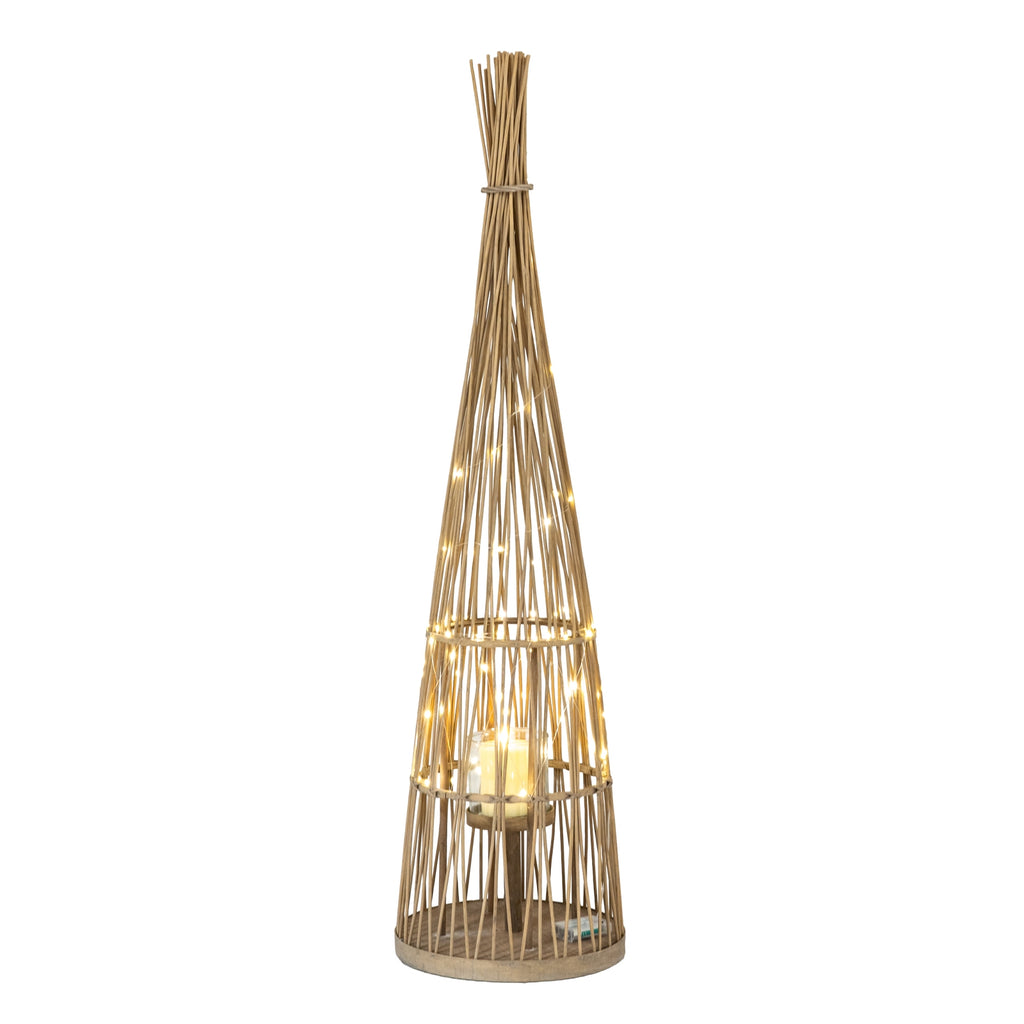 Conical Wicker Lantern with LED Lights