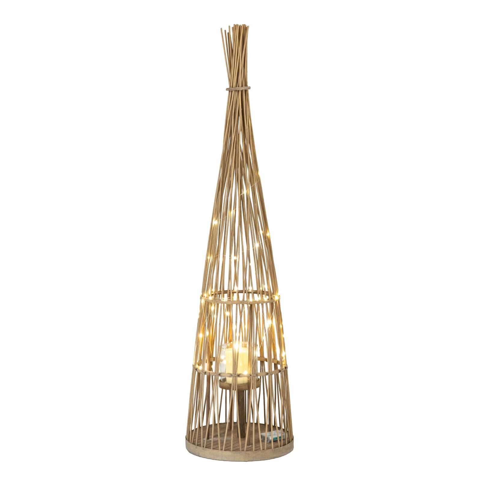 Conical Wicker Lantern with LED Lights