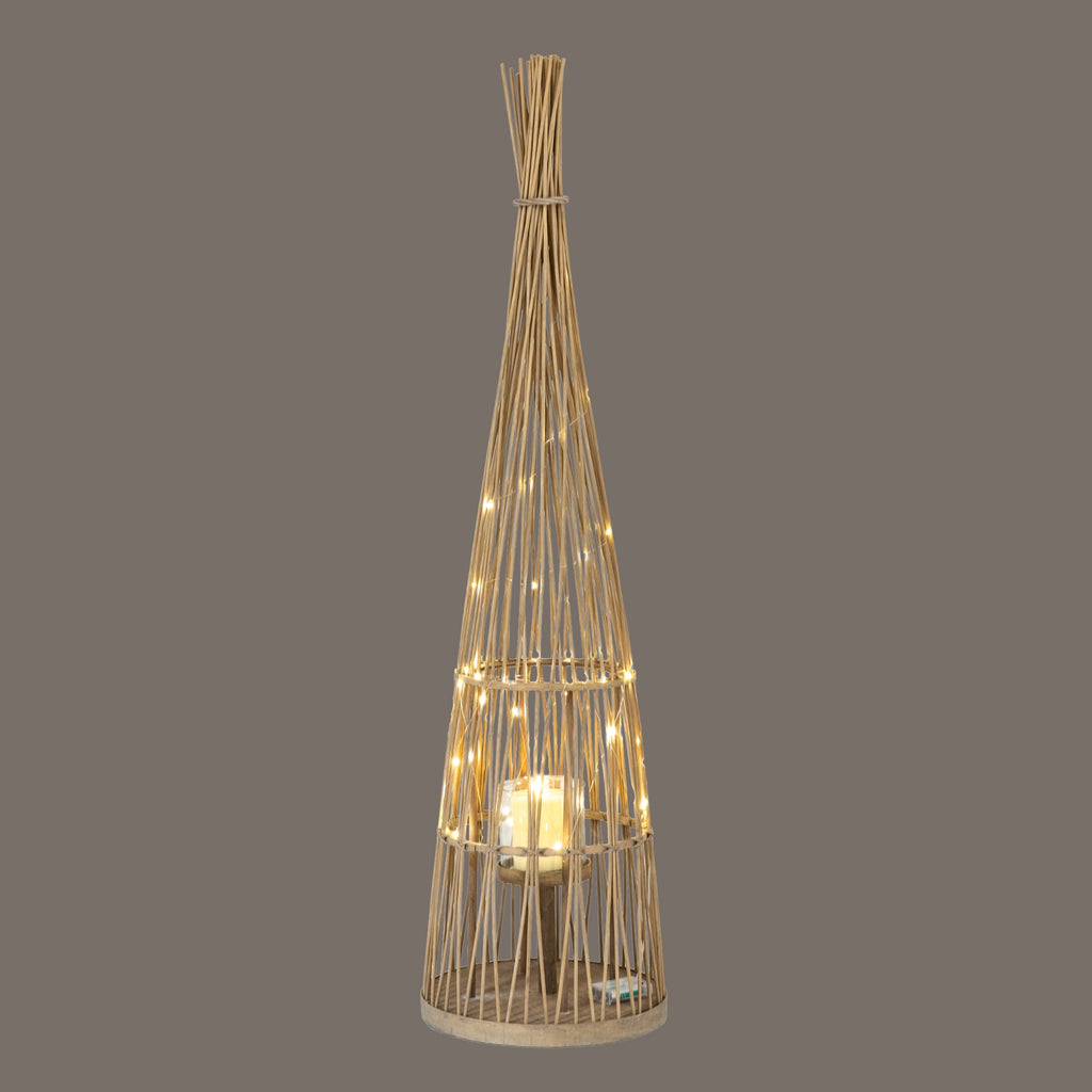 Conical Wicker Lantern with LED Lights