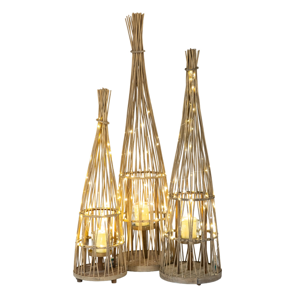 Conical Wicker Lantern with LED Lights