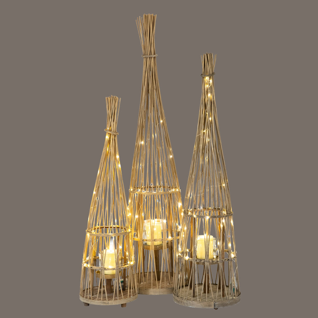 Conical Wicker Lantern with LED Lights