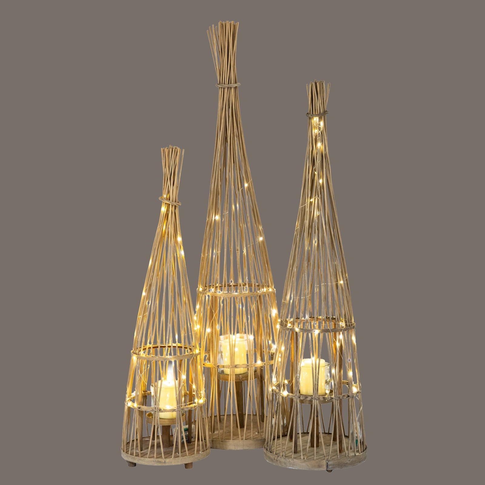 Conical Wicker Lantern with LED Lights