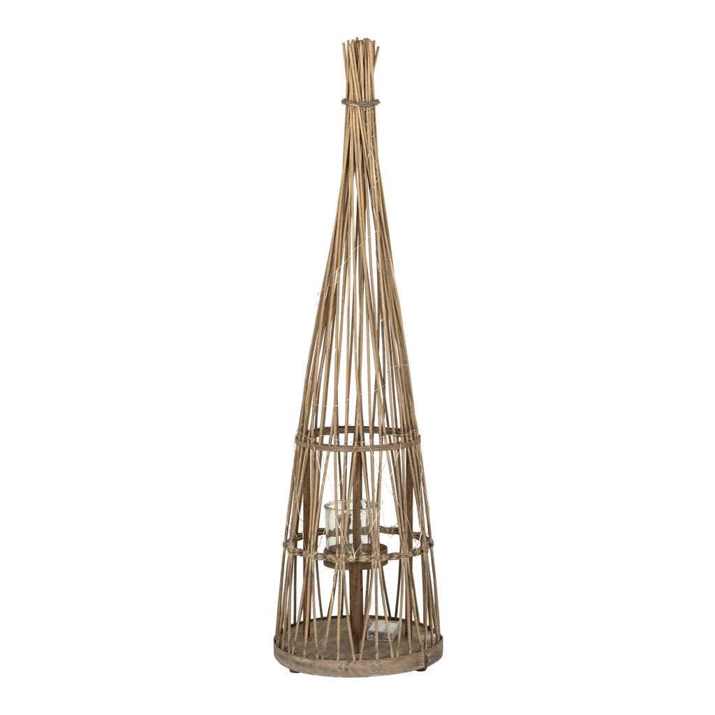 Conical Wicker Lantern with LED Lights