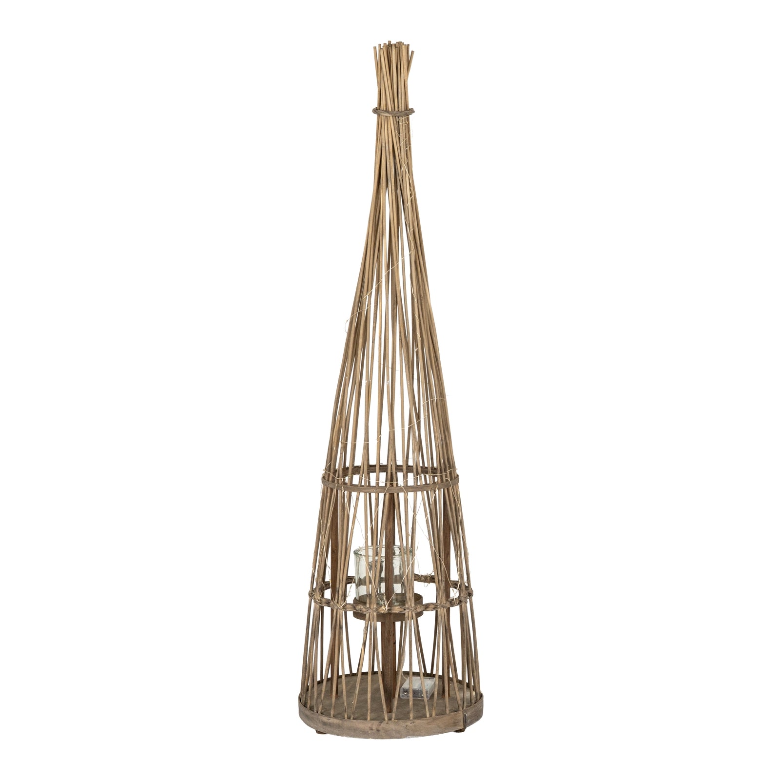 Conical Wicker Lantern with LED Lights