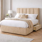 Chenille Bed with Headboard, Mattress & Drawer