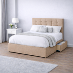Chenille Bed with Headboard, Mattress & Drawer