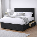 Chenille Bed with Headboard, Mattress & Drawer