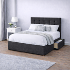 Chenille Bed with Headboard, Mattress & Drawer