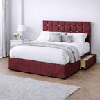 Chenille Bed with Headboard, Mattress & Drawer