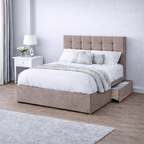 Chenille Bed with Headboard, Mattress & Drawer