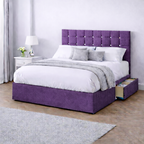 Chenille Bed with Headboard, Mattress & Drawer