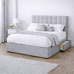 Chenille Bed with Headboard, Mattress & Drawer