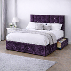 Crushed Velvet Bed with Headboard, Mattress & Drawer
