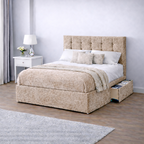 Crushed Velvet Bed with Headboard, Mattress & Drawer