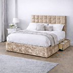 Crushed Velvet Bed with Headboard, Mattress & Drawer