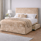Crushed Velvet Bed with Headboard, Mattress & Drawer