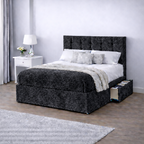 Crushed Velvet Bed with Headboard, Mattress & Drawer