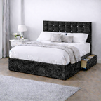 Crushed Velvet Bed with Headboard, Mattress & Drawer