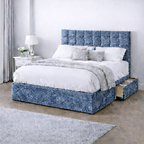 Crushed Velvet Bed with Headboard, Mattress & Drawer