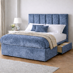 Crushed Velvet Bed with Headboard, Mattress & Drawer