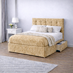 Crushed Velvet Bed with Headboard, Mattress & Drawer
