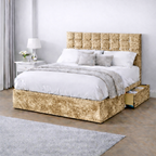 Crushed Velvet Bed with Headboard, Mattress & Drawer