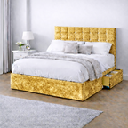 Crushed Velvet Bed with Headboard, Mattress & Drawer