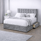 Crushed Velvet Bed with Headboard, Mattress & Drawer