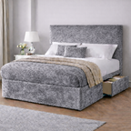 Crushed Velvet Bed with Headboard, Mattress & Drawer