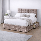 Crushed Velvet Bed with Headboard, Mattress & Drawer