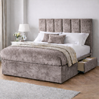 Crushed Velvet Bed with Headboard, Mattress & Drawer