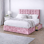 Crushed Velvet Bed with Headboard, Mattress & Drawer