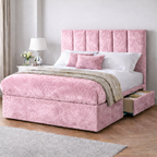 Crushed Velvet Bed with Headboard, Mattress & Drawer