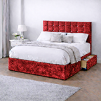 Crushed Velvet Bed with Headboard, Mattress & Drawer