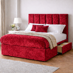 Crushed Velvet Bed with Headboard, Mattress & Drawer