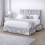 Crushed Velvet Bed with Headboard, Mattress & Drawer
