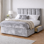 Crushed Velvet Bed with Headboard, Mattress & Drawer