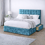 Crushed Velvet Bed with Headboard, Mattress & Drawer