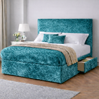 Crushed Velvet Bed with Headboard, Mattress & Drawer