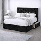 Plush Velvet Bed with Headboard, Mattress & Drawer