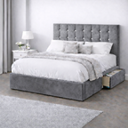 Plush Velvet Bed with Headboard, Mattress & Drawer