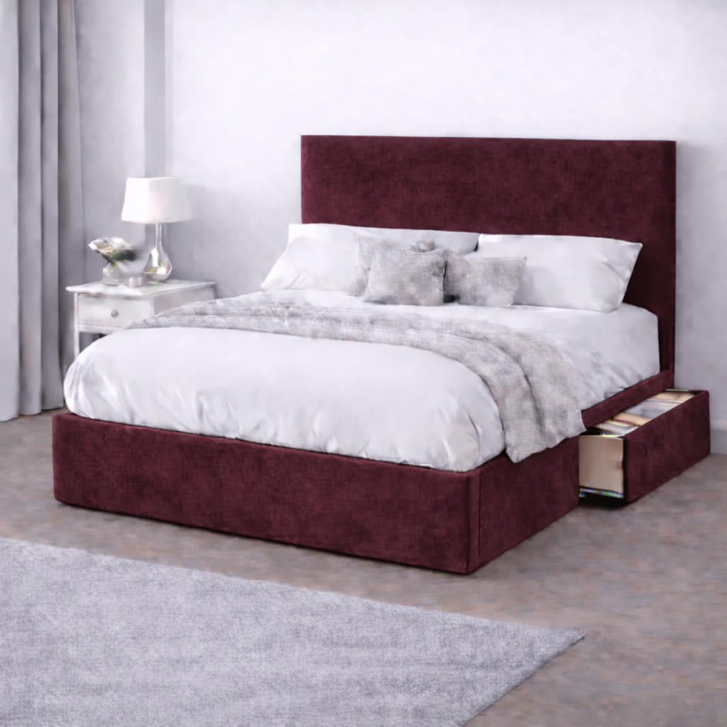 Plush Velvet Bed with Headboard, Mattress & Drawer