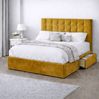 Plush Velvet Bed with Headboard, Mattress & Drawer