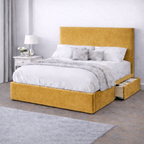 Plush Velvet Bed with Headboard, Mattress & Drawer