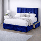 Plush Velvet Bed with Headboard, Mattress & Drawer