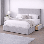 Plush Velvet Bed with Headboard, Mattress & Drawer