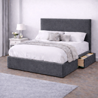 Plush Velvet Bed with Headboard, Mattress & Drawer