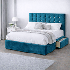 Plush Velvet Bed with Headboard, Mattress & Drawer