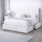 Plush Velvet Bed with Headboard, Mattress & Drawer