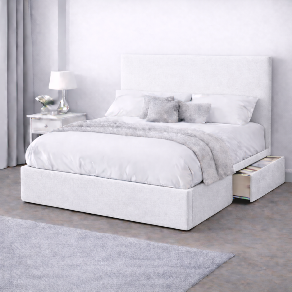 Plush Velvet Bed with Headboard, Mattress & Drawer